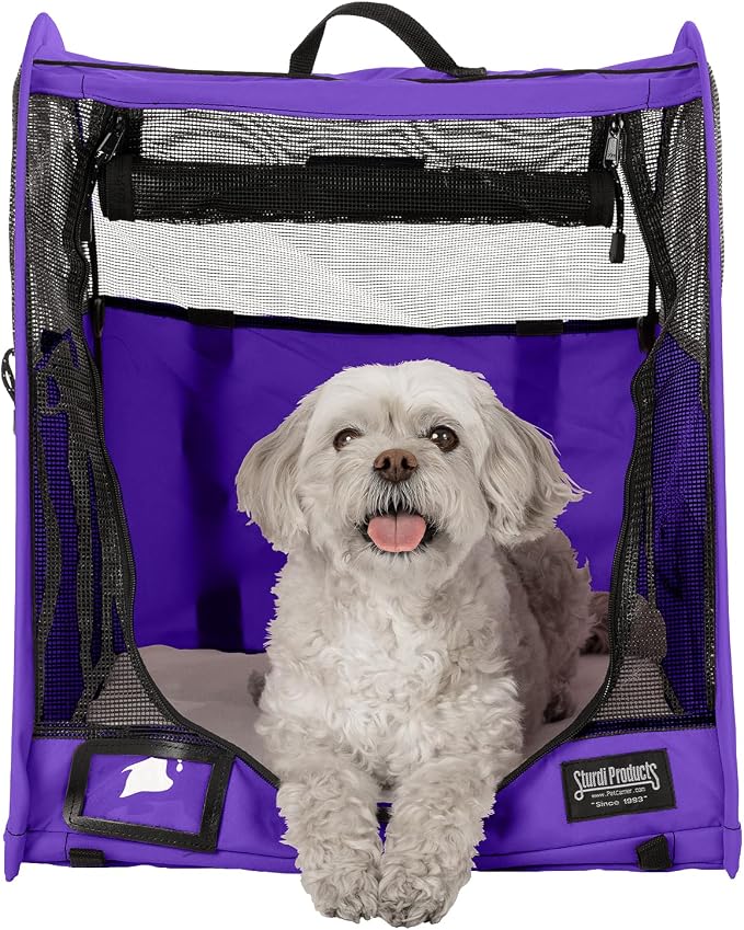 STURDI Small Pop-Up Kennel Cargo Portable Pet Bag | Collapsible Travel Pet Crate for Cats & Dogs | Single, Purple