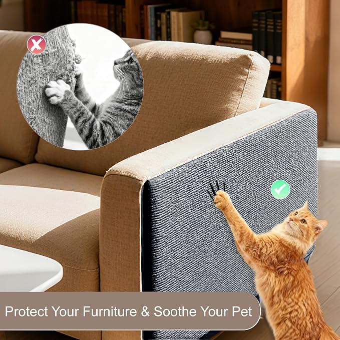 Cat Scratch Furniture Protector, Self-Adhesive Cat Scratcher Mat, Couch and Furniture Protector from Cat Claws, Dark Grey, 1 Set