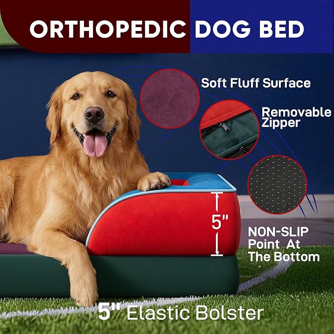 Comfort Expression Orthopedic Dog Bed for Extra Large Dogs 45x35 Inch, Waterproof Egg Crate Foam XL Pet Bed with Bolsters, Dog Couch with Washable Cover & Non-Slip Bottom, San Francisco