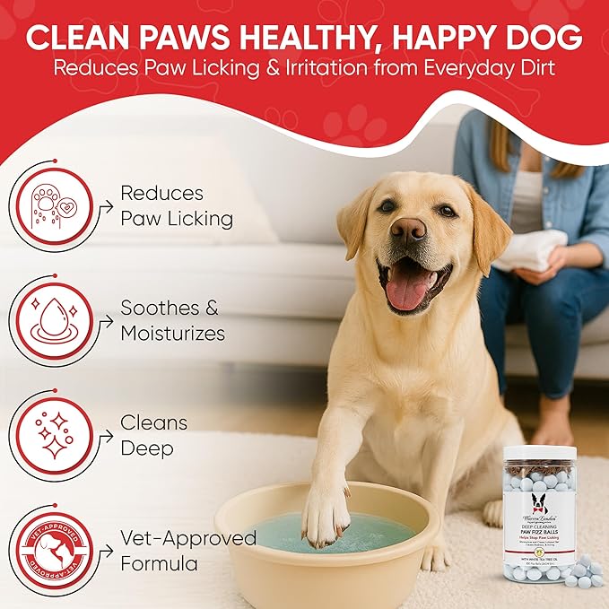 Warren London Deep Cleaning Paw Soak for Dogs – 75 Count Fizz Balls | Made with Tea Tree Oil, Aloe & Seaweed | Stops Licking & Promotes Healthy Pads | 5-Minute at-Home Spa Treatment