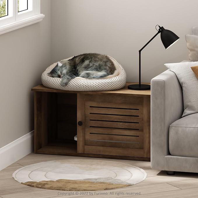 Furinno Peli Farmhouse Hidden Cat Litter Box with Divider, Rustic Brown