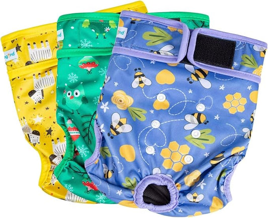 Paw Legend Washable Reusable Female Dog Period Diapers for Heat Doggie Puppy Diapers for Female Dogs (3 Pack,X-Small)