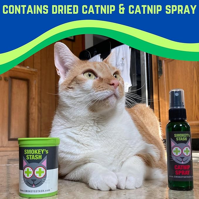 Smokey's Stash Catnip Spray and Dried Catnip Bundle for Cats - 2oz Catnip Spray and Premium Pop-Top Can, Handcrafted in the USA