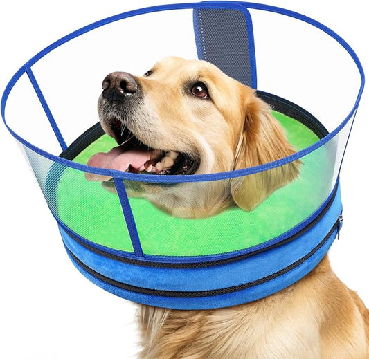 Sponge Dog Cone After Surgery, No Inflation Required Dog Donut Collar to Stop Licking, Inflatable Cone Alternatives for Large Pets, Soft Recovery Collar with Protective Shield (Green Blue, L)