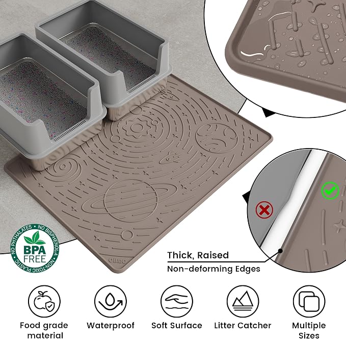 OHMO Cat Litter Mat Large Litter Box Mat, 31.5x23.6 Beige, Premium BPA-Free Silicone Rubber Kitty Litter Mat for Litter Box, High Edge Scatter Control Non-Slip Waterproof Litter Trapping Mat