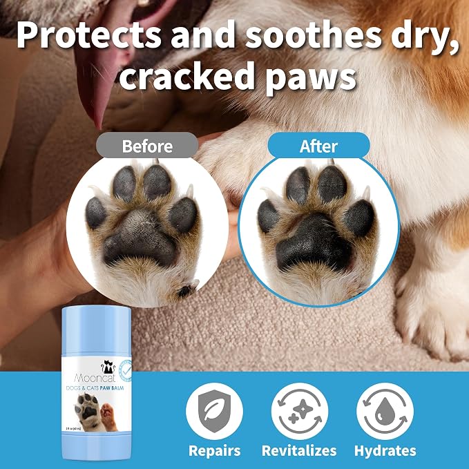 Mooncat Dental Finger Wipes and Paw Balm Bundle for Dogs and Cats - Plaque Tartar Remover Breath Freshener Plus Lick Safe Nose and Paw Moisturizer for Dry Cracked Pads 40 Count and 2oz