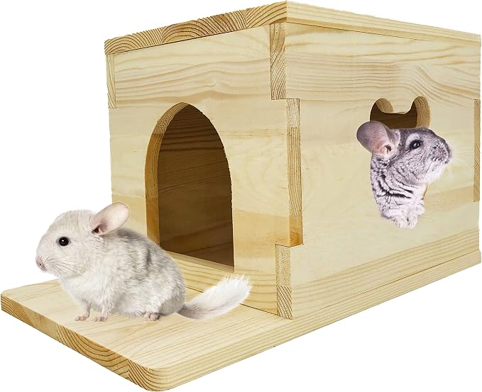 Pet Chinchilla House with Platform, Guinea Pig Cage Wooden Hut, Bunny Houses and Hideouts with Window, Small Animal Hideout for Hedgehog, Kitten, Squirrel, Sugar Gliders, Rabbit