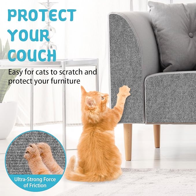 Climbing Cat Scratcher Mat Trimmable Cat Scratching Post Carpet 39.3’’x15.8’’ Self Adhesive Carpet Mat Pad Replacement for Cat Tree Shelves Post Couch Wall Furniture Steps DIY Protector (Light Gray)