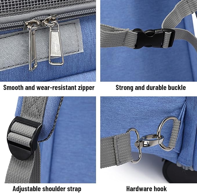 Pet Travel Carrier with Removable Rolling Wheels, Cat Rolling Carrier Backpack Pet Stroller Luggage Bag for Dogs Cats Puppy,Mesh Ventilation Windows, 2 Storage Pockets,Telescopic Handle