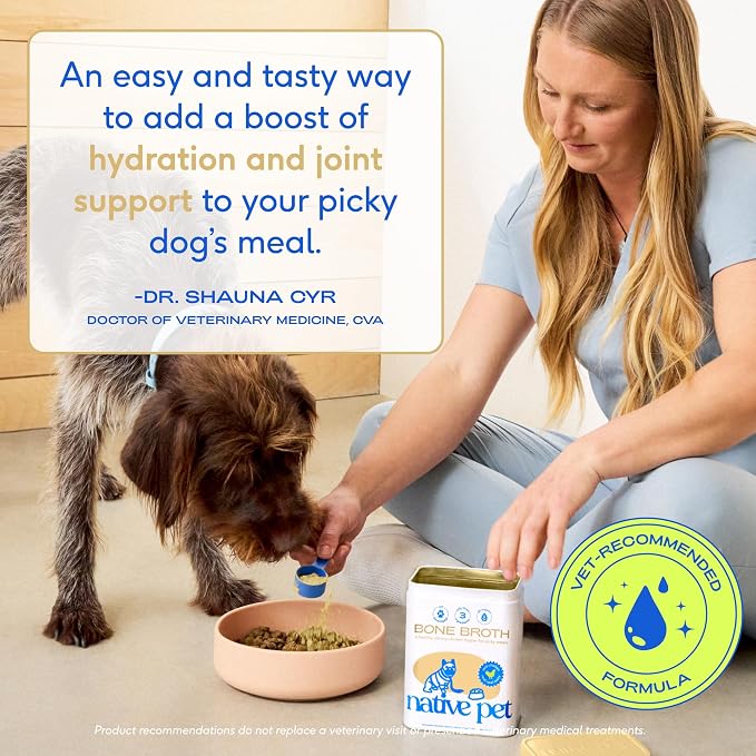 Native Pet Bone Broth for Dogs and Cats - Chicken Bone Broth Powder Dog Food Toppers for Picky Eaters - Provides Extra Nutrition for Joint Strength, Immune Support & Heart Health - 192 Scoops