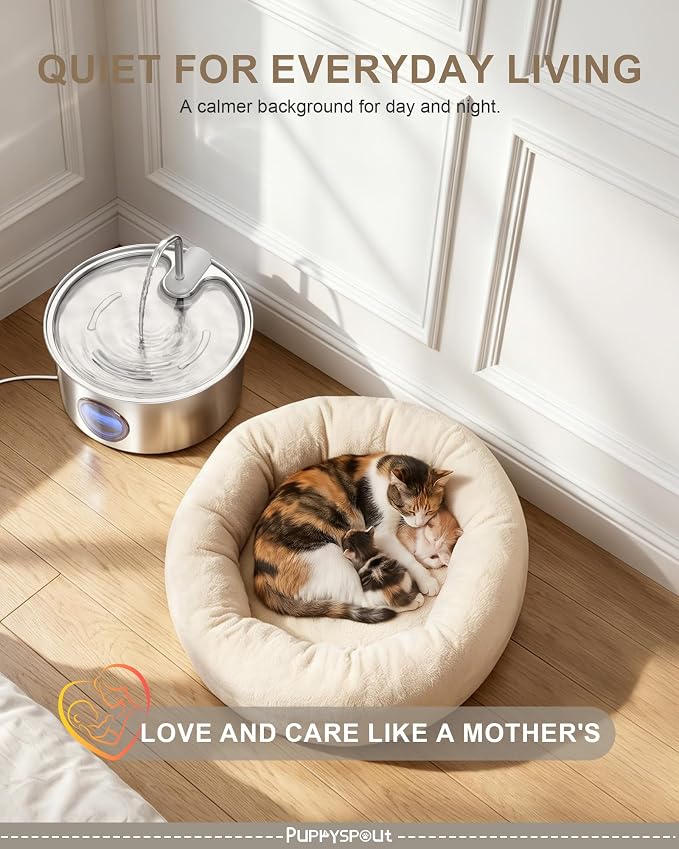 Cat Water Fountain Stainless Steel - 108oz/3.2L Automatic Cat Water Fountain for Drinking with 10PCS Filters, Metal Pet Water Fountain Water Dispenser for Cats, Puppy, Multiple Pets