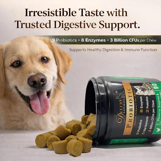 Probiotic Soft Chews for Dogs – 270 Count (3 x 90ct) – Digestive & Immune Support with 9 Probiotics, 8 Enzymes, 2 Prebiotics & 5 Vital Nutrients – Chicken Flavor