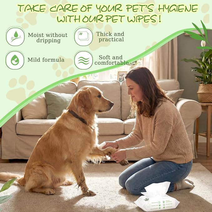 Treela 10 Packs of 800 Dog Wipes Pet Wipes Cat Grooming Supplies for Paws, Butt, Ear, Skin, Body Bath Cleaning Stain Odor Remover, Home or Travel Use(Tea Tree Flavor)