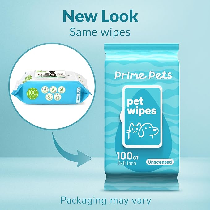 Prime Pets Dog Wipes for Paws and Butt, 300 Count, 8" x 6" Pet Grooming Wipes for Dogs Cats Cleaning Deodorizing, Unscented Dog Paw Wipes, Puppy Wipes for Face Bum Eyes Ears Teeth