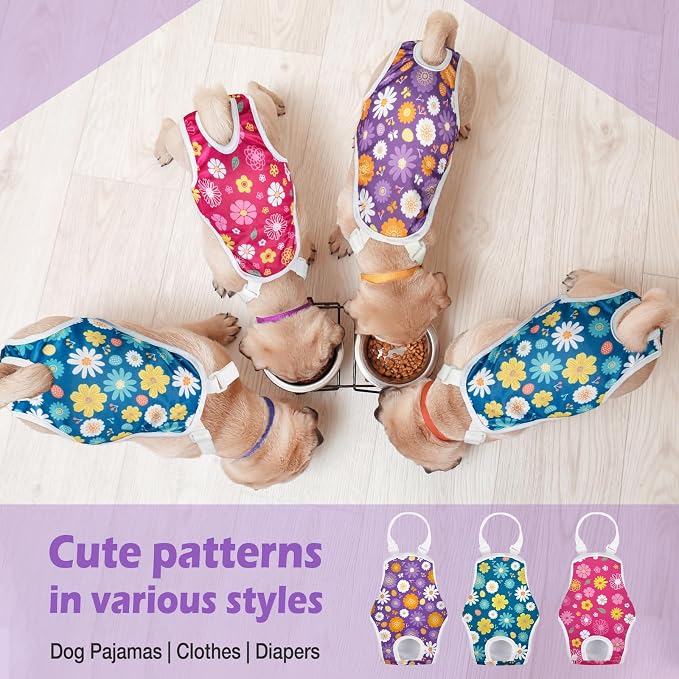 Jollywoods 3 Pack Washable Female Dog Diaper Onesie Sanitary Pantie with Adjustable Suspender, Reusable Fixed Doggie Diapers, Super Absorbent Leakproof for Small Medium Large Dog in Heat Cycle XL