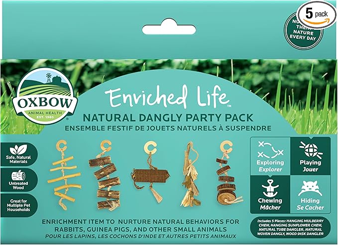 Oxbow Enriched Life Natural Dangly Party Pack, Rabbit Toys, Guinea Pig Toys, Enrichment for Bunny, Guinea Pig, Hamster Stuff, Rabbit Enrichment, Chinchilla, Rat, Chinchilla Cage Accessories