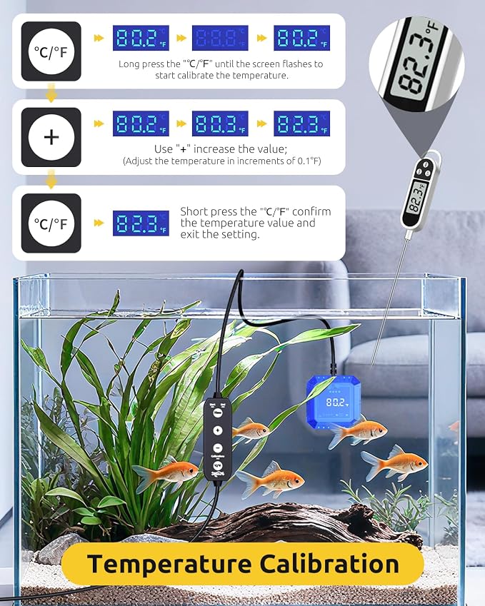 SEAOURA Aquarium Thermometer Submersible & Aquarium Magnetic Cleaner Thermometer