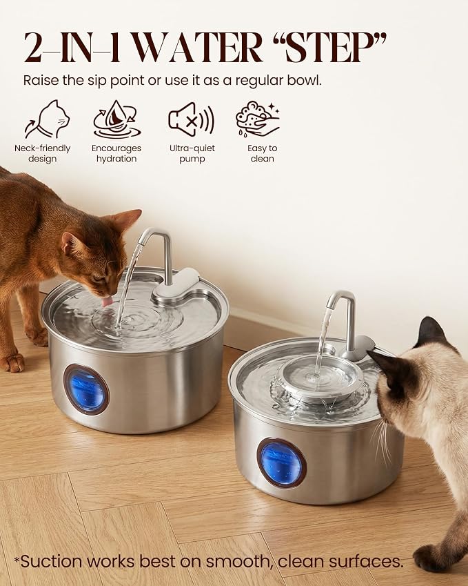 Cat Water Fountain Stainless Steel - 108oz/3.2L Ultra-Quiet Cat Fountain for Drinking with Removable Water Bowl, Kitty Spout Fountain with 3 Filters Supplies for Cats, Small Dogs, Multiple Pets