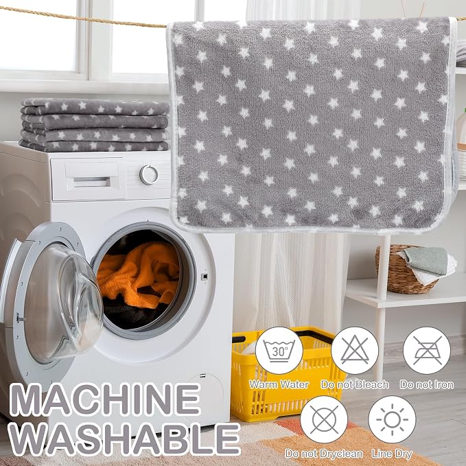 Tranqun 4 Pcs Puppy Pee Pads Waterproof Reusable Training Washable Pee Pads for Dog Cat Throw Blanket Pet Crate Mats Blanket Stars Pattern Animals Cage Liner(Gray,20 x 30 Inch)