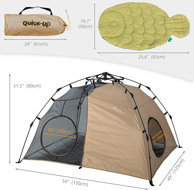 Quickup Pop Up Cat Tent for Outside, X-Large Catio & Cat Enclosure with Fish-Shaped Cat Mat, Portable Outdoor Cat Playpen for Multiple Cats, UV-Protected Cat House for Backyard Balcony Camping