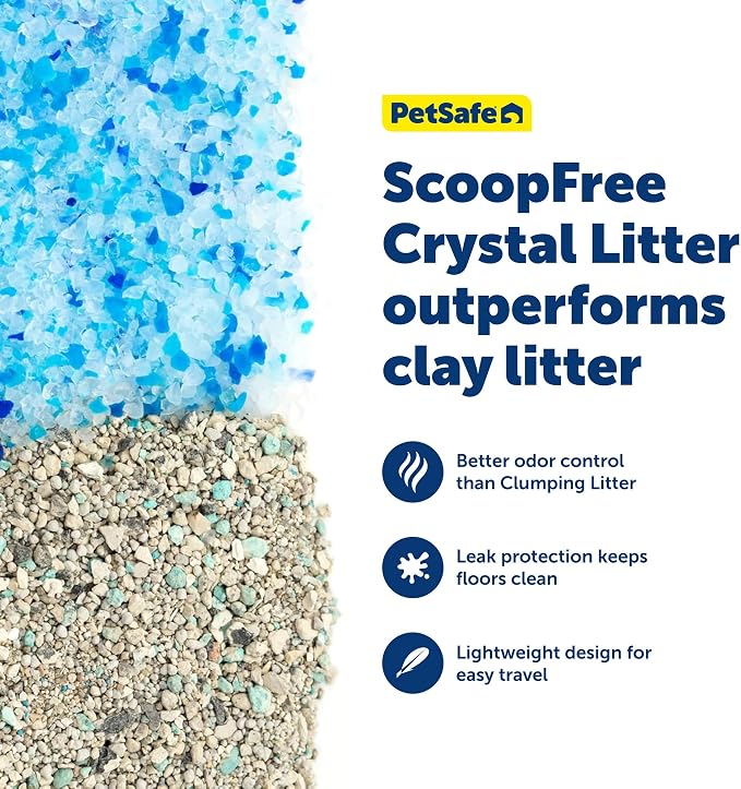 PetSafe Disposable Litter Box with Litter - Collapsible, No-Mess Box with Reliable, Leak-Proof Protection & Superior Odor Control - Includes 4.3 lb Bag Crystal Pebbles & 8 Disposable Scoops