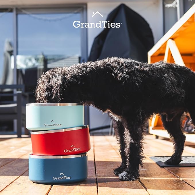 GrandTies Stainless Steel Dog Bowl | Engraved Reusable BPA-Free Insulated Pet Feeder | Large Heavy Duty Non Skid Spill Proof Dog Dish | Outdoor Water Bowl (64oz, Cobalt Blue)