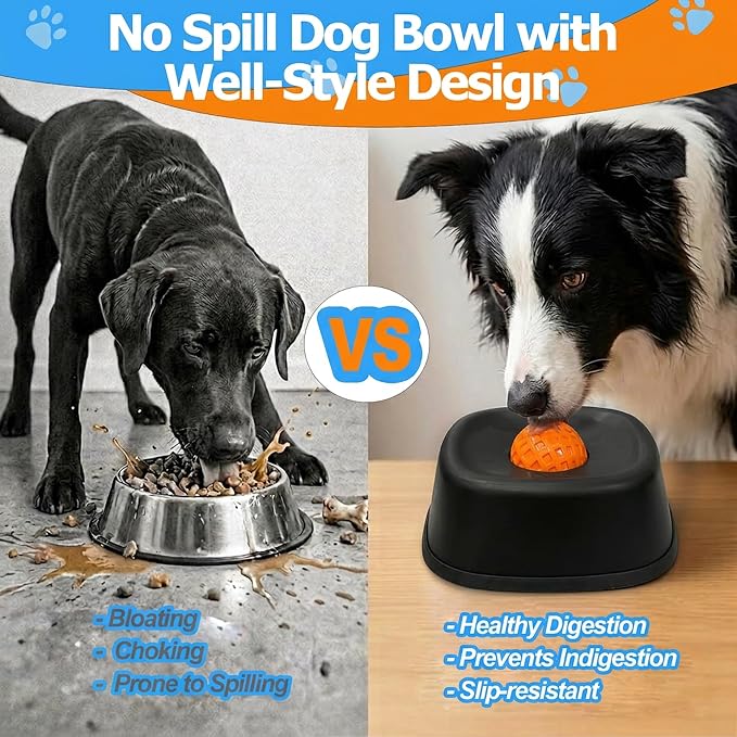 Slow Feeder Dog Bowl for Liquid Treats – Dog Lick Bowl with Rolling Ball, Anti-Slip Dog Enrichment Toy for Bone Broth and Yogurt, Calming Mental Stimulation for Small Medium Breeds,Black