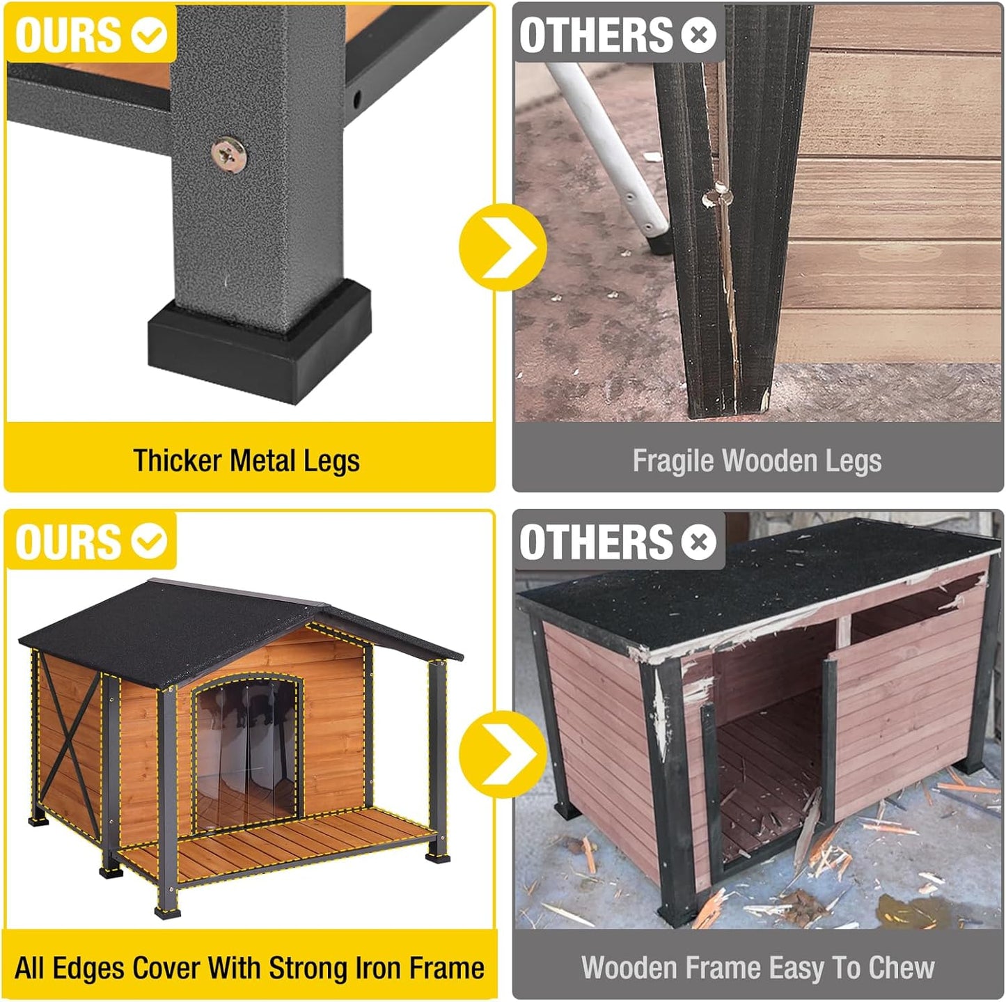 Aivituvin Outdoor Dog House with Chewproof Strong Metal Frame Outside Dog Kennel Weatherproof for Medium to Large Dogs, (41.5" L x 41.4" D x 34.1" H)