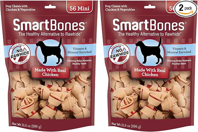 SmartBones Mini Bones with Real Chicken, Rawhide-Free Chews for Dogs, 56 Count (Pack of 2)