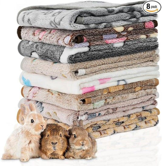 8 Pack Guinea Pig Cage Liner, Washable Guinea Pig Fleece Blankets Beding Accessories, Flannel Throw Warm Sleep Mat, Pet Pee Pads for Small Animal Hamster Rabbit Puppy Cat (Dark Color, 26x14 Inch)