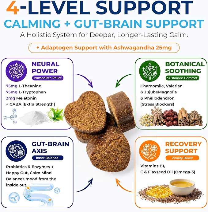 Calming Chews for Dogs 90pc Dog Calming Chews - Anxiety Relief Relaxing Calm Dog Melatonin Treats,Bites for Puppy,Small-Large Dogs Anxiety,Daily Stress & Separation,Fireworks, Thunder, Barking Support