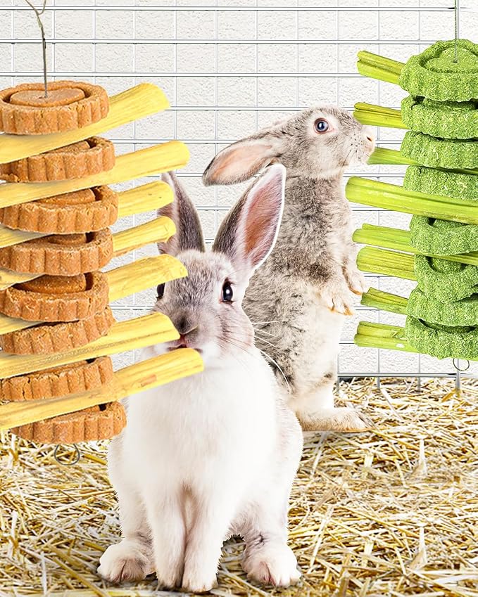 DIY Rabbit Chew Toys,Rabbit Toy for Bunnies Boredom Bunny Toys for Teeth, Timothy Stick, Apple Sticks, Sweet Bamboo, for Guinea Pig, Hamster, Chinchilla, Rat, Small Animals