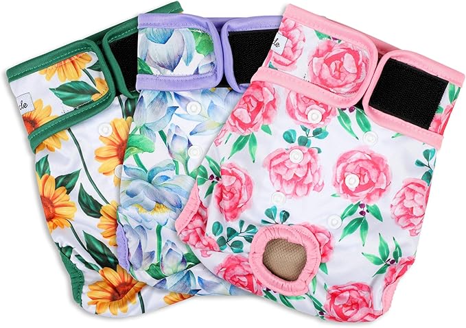 Washable Female Dog Diapers - Premium Reusable Diapers for Doggie in Heat - Highly Absorbent Dog Diapers Female for Pet Incontinence with Adjustable Snaps Sunflower, XXL