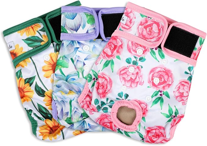 Washable Female Dog Diapers - Premium Reusable Diapers for Doggie in Heat - Highly Absorbent Dog Diapers Female for Pet Incontinence with Adjustable Snaps Sunflower, M