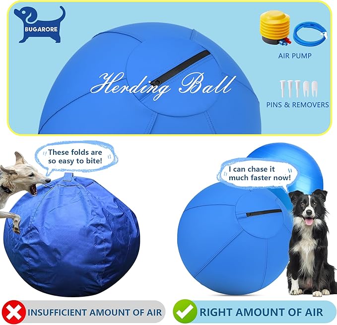Herding Ball for Dogs and Horses, 25" Jolly Ball for Dogs, Dog Herding Balls for Australian Shepherd Collie, Durable Bite-Resistant with Reinforced Stitching, Large Dog Toys Gifts for Dog - Blue