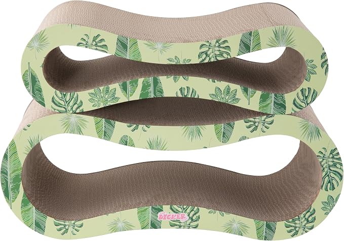 Suvi 26" Modern Cardboard Infinity 2-in-1 Lounge Bed Cat Scratcher with Catnip, Green Leaf, Corrugated Scratching Surface and Tunnel for Indoor Cats CSR1014I