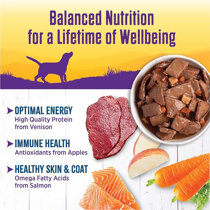 Wellness Complete Health Stew Adult Canned Wet Dog Food, Grain Free, Natural, Venison and Salmon Recipe, 12.5 oz, Pack of 12 Cans