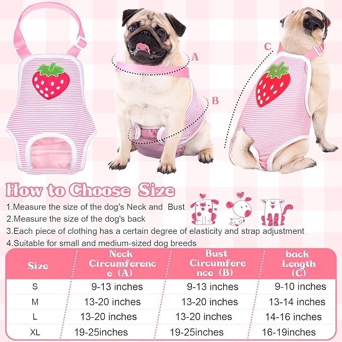 Nuanchu 3 Pcs Female Dog Diaper Sanitary Panties with Adjustable Suspender, Washable Reusable Doggie Diapers for Small Medium Large Dog in Heat Period Menstrual Pet Cats Ducks(Fruit Pattern,S)