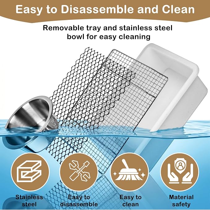 Upgraded 3‑in‑1 Wooden Rabbit Hay Feeder and Litter Box Combo | Extra Large, Mess‑Proof Hay Rack, Easy Clean, Stainless Steel Bowls, Small Pet Feeding Station