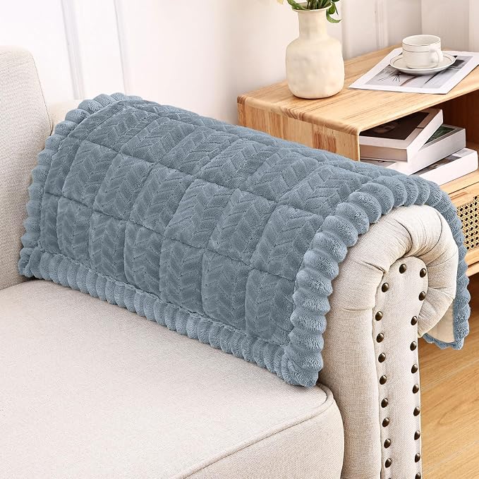 Smiry Couch Cover for Dogs, Non Slip Fuzzy Pet Sofa Arm Covers Washable for Armrest & Backrest, Soft Thick Furniture Protector for Cats Dogs, Against Fur, Dirt (Haze Blue, 27.6"x27.6")