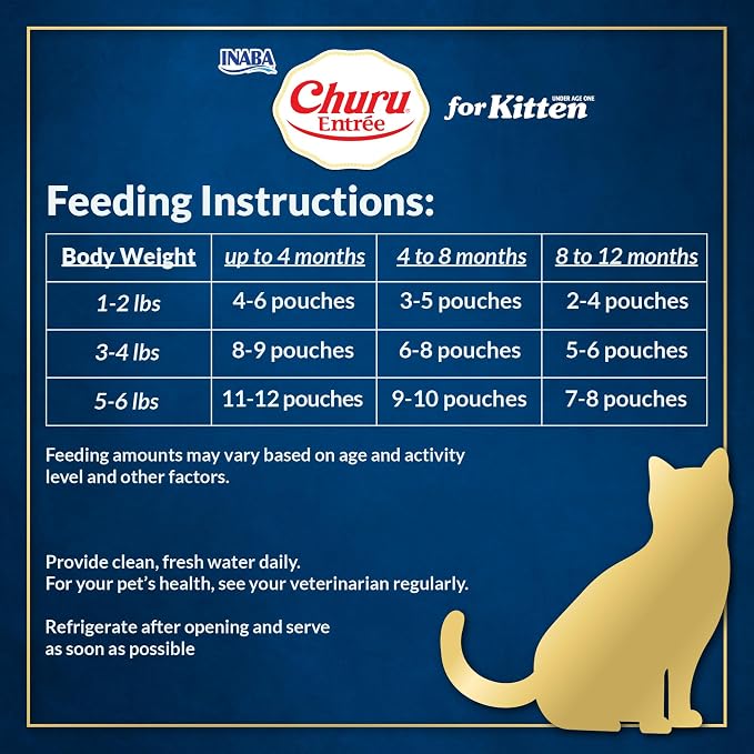 INABA Churu Entrée Pate for Kittens, Grain-Free, High Moisture, Prebiotic Wet Cat Food, 1.76oz. per Pouch, 6 Pouches, Chicken Recipe with Tuna