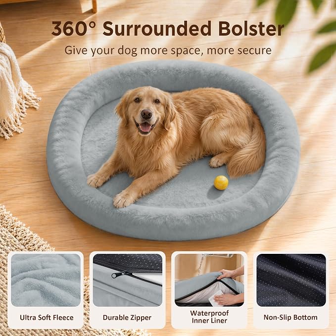 Orthopedic Jumbo Dog Bed for Extra Large Dogs, Giant Waterproof Dog Bed for Large Breed Dogs, Supportive Egg Crate Foam Pet Bed with Removable Washable Cover & Non-Slip Bottom, Silver