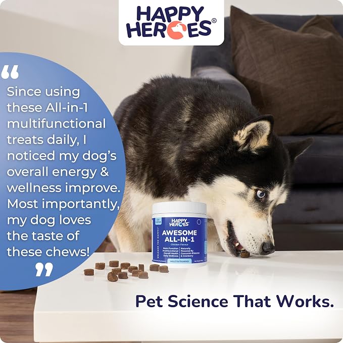 Awesome All-in-1 Dog Treats, 100% Natural Supplement, Supports Dog Joint Health, Cognition, Skin & Coat, Allergy and Itch Relief, with Probiotics for Gut Health, 120 Soft Chews