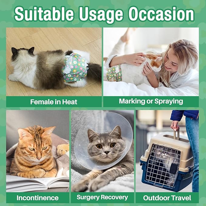 Pet Soft Disposable Cat Diapers - Diaper for Female & Male Cats, Puppy Doggie Diapers for Female Dogs with Adjustable Foam Tail Hole, XX-Small (24Pcs, Green)
