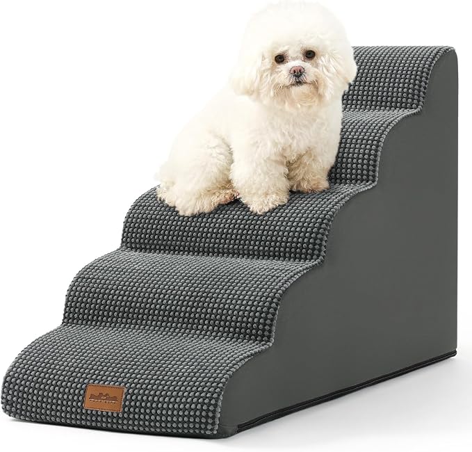 COZY KISS Wide Dog Stairs for Small Dog 22.6" H, Curved Pet Step for Puppy, Older Cat, Curved Ramp for High Bed or Car, Ladder with High Density Foam, Durable, 17.7x33x22.6 inch, Charcoal Grey