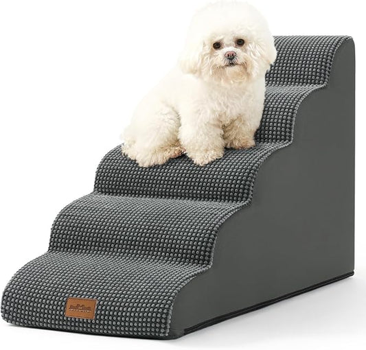 COZY KISS Wide Dog Stairs for Small Dog 22.6" H, Curved Pet Step for Puppy, Older Cat, Curved Ramp for High Bed or Car, Ladder with High Density Foam, Durable, 17.7x33x22.6 inch, Charcoal Grey