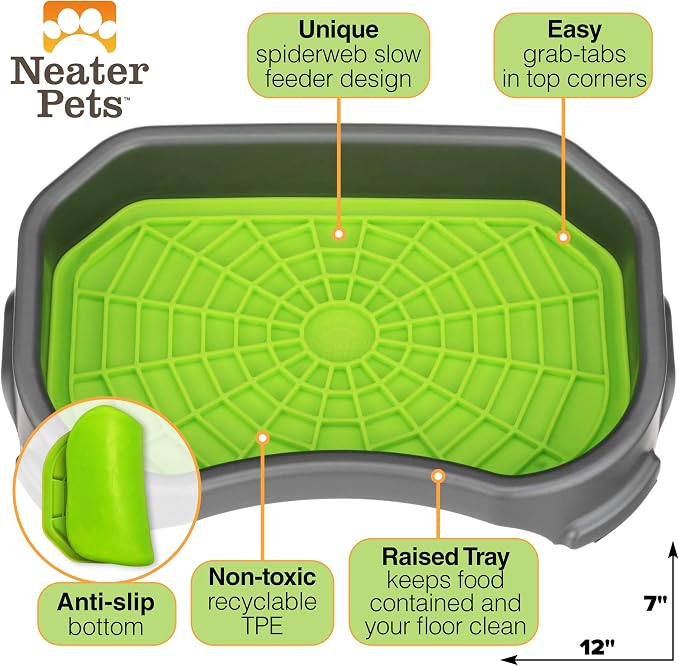 Neater Pets Neat-LIK Dog Lick Mat w/Mess-Proof Tray, Lick Mat for Dogs, Cats, Puppy, Reduces Anxiety & Boredom, Peanut Butter Slow Feeder, Interactive Treat Licking Pad (Green/Gunmetal)