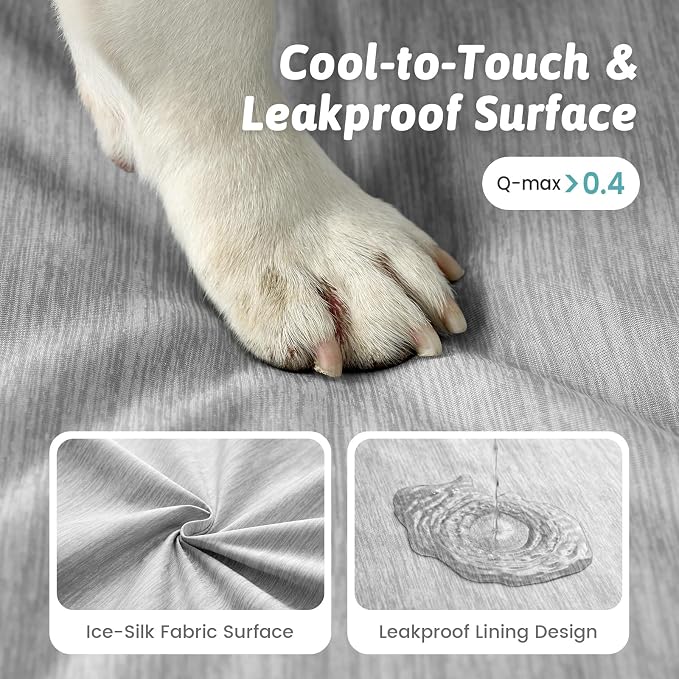 COZY KISS Cooling Orthopedic Dog Bed, Waterproof Egg Crate Foam Pet Bed with Removable Washable Cover, 36x27x3 Inch,Silver Grey