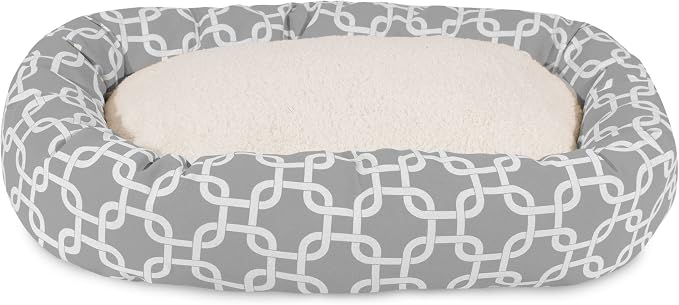 Majestic Pet 40 Inch Links Sherpa Calming Dog Bed Washable – Cozy Soft Round Dog Bed with Spine for Head Support - Fluffy Donut Dog Bed 40x29x9 (inch) – Round Pet Bed Large - GRAY
