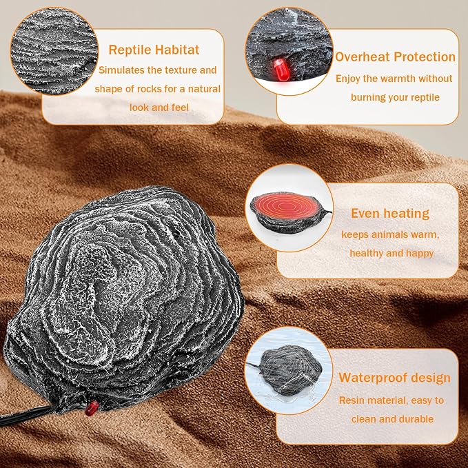 Reptile Heat Rock Terrarium Tank Heating Pad Thermostatic Controlled Heated Mat Basking Platform for Bearded Dragon, Lizard, Snake, Chameleon, Turtle, Leopard Gecko